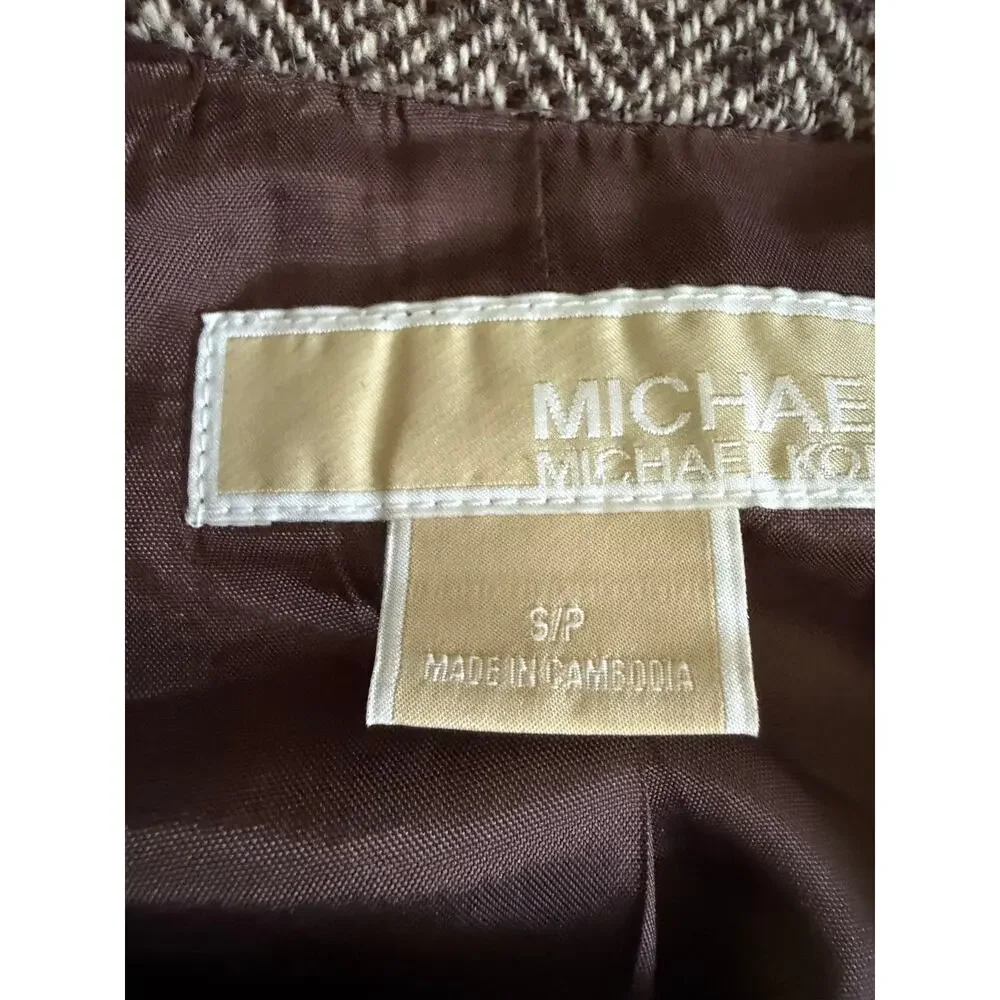 Michael Kors Herringbone Tweed Swing Jacket 3 Button Brown Gray S/P